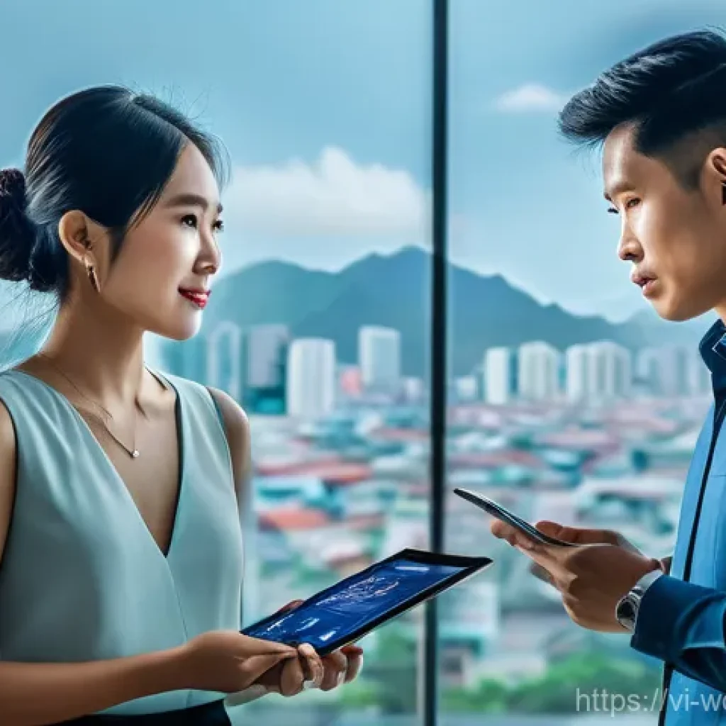 가치중심 기술의 경쟁 우위 확보 전략 - **Prompt:** "A vibrant, modern Vietnamese business office bustling with activity. In the foreground,...