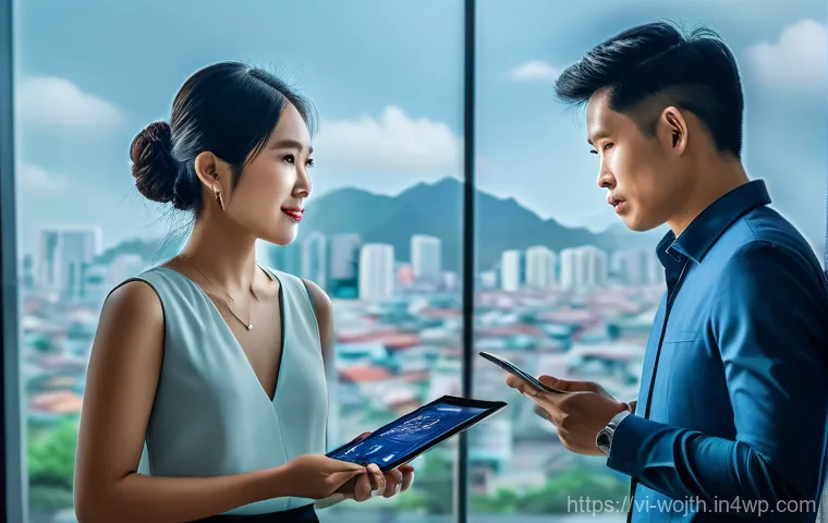 가치중심 기술의 경쟁 우위 확보 전략 - **Prompt:** "A vibrant, modern Vietnamese business office bustling with activity. In the foreground,...