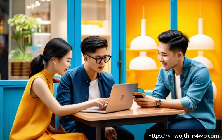 가치중심 기술과 고객 가치 창출 - A modern Vietnamese e-commerce setting showing a diverse group of customers interacting with persona...